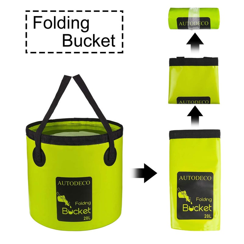 AUTODECO Collapsible Bucket 5 Gallon Container Folding Water Bucket Portable Wash Basin for Camping Fishing Travelling Outdoor Gardening Green 1Pcs 20L - Image 2